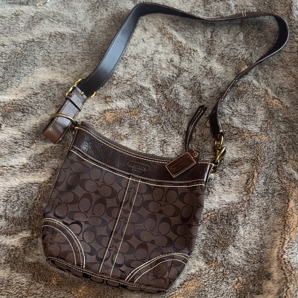 Coach Brown Signature Canvas Crossbody with Dark Leather Trim
